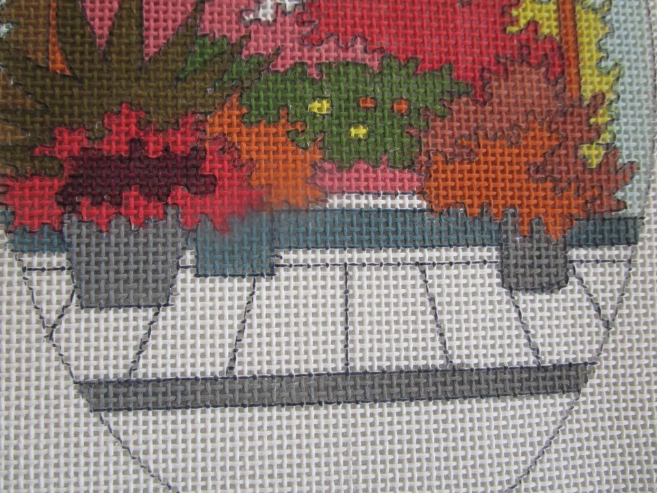 Lienzo a punta de aguja pintado a mano PETER ASHE, "PUESTO DE FLORES", 5 1/2" X 8 1/2" Foto 2 de 4