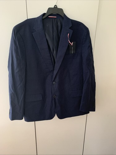 TOMMY HILFIGER 46R Navy Blue Suit Blazer lined 2 button front Eh27 - Picture 1 of 2