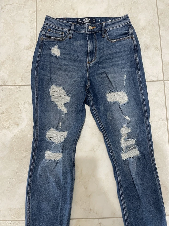 复古 Hollister Y2K 破损牛仔裤女式 5R 码深水洗 — 第 3/4 张图片