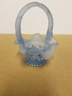 Vintage Fenton Glass Basket Blue Floral Hand Painted Signed By A. Farley