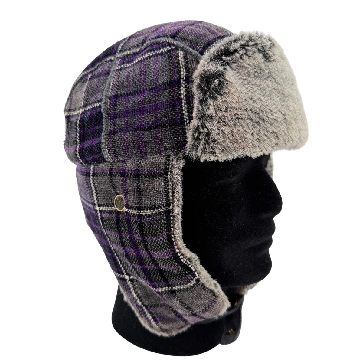 Woolrich Plaid Trapper Hat Faux Fur Lined Ear Flaps Gray Brown Wool Blend S Woolrich Men main image 2