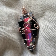 Assemblage Art Pendant Copper Wire Wrapped Original Art Hand Painted OOAK 2204 S