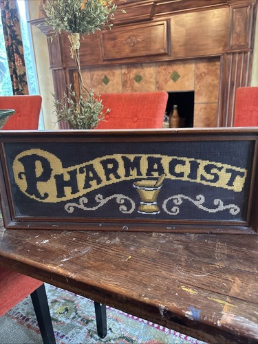 Framed Needlepoint Pharmacy Sign