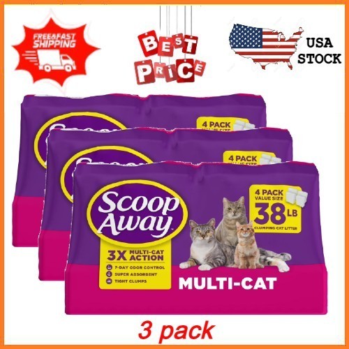 NEW (3 pack) Scoop Away Multi Cat Litter With Meadow Fresh Scent, 38 lb. Box