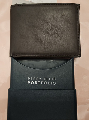 Perry Ellis Portfolio Men s Brown Bifold Wallet w/ ID Window, Credit Card Slots