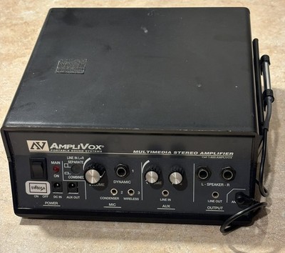 AmpliVox Sound Multimedia 50W Stereo Amplifier PA System SW805A Unit W/Antenna