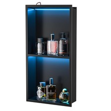Bernkot Led Shower Niche with RGB Light 24" X 12" Matte Black 304 Stainless S...