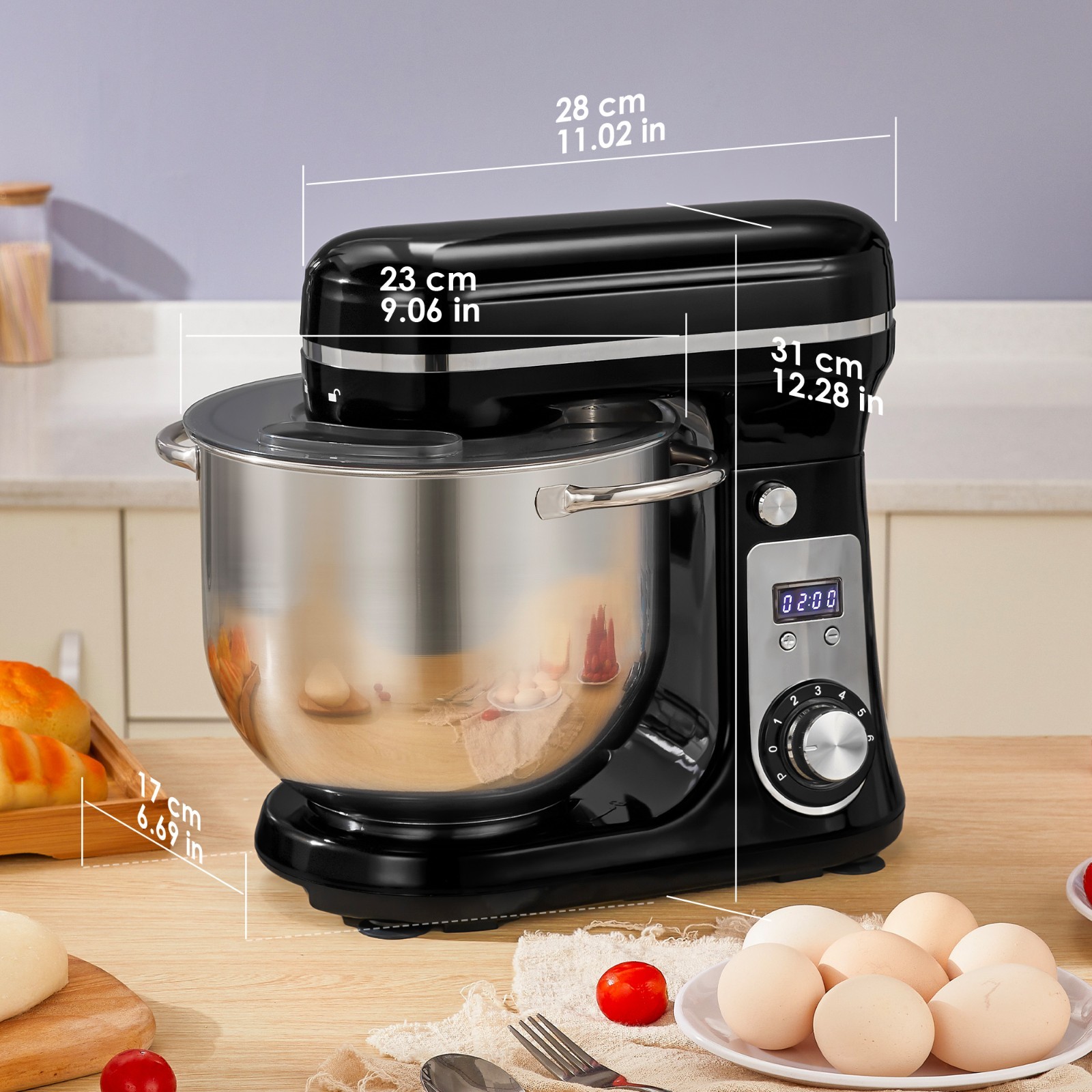 Impastatrice Planetaria Digitale Automatica Robot da Cucina 6LT 1200W Inox-Black foto 5