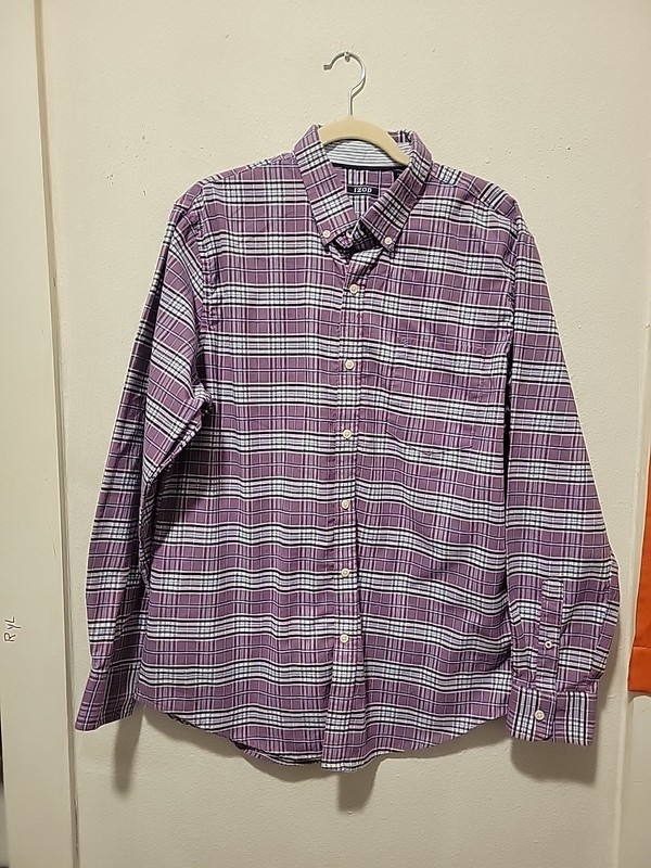 Izop Purple Plaid Long Sleeved Button Up Size Large