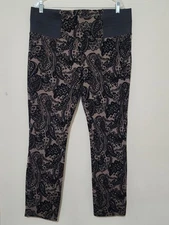 Signature Studio Pull On Pants Size XL Brown Black Paisley Print Velvet Stretch