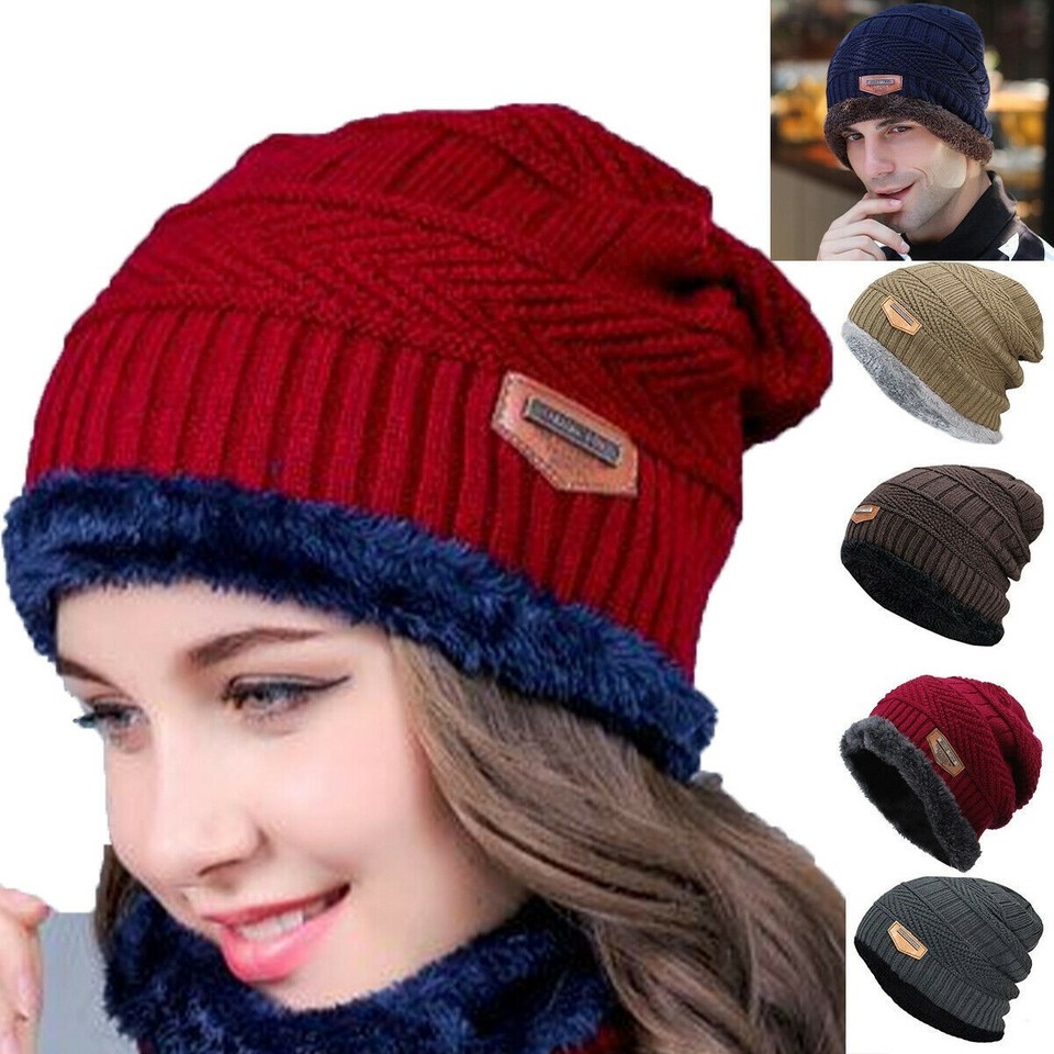 Mujeres Hombres Sombrero Crochet Tejido Lana Sombrero Gorro Invierno Cálido Polar Gorra Esquí Moda