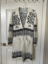 My Michelle Aztec Western Fuzzy Cardigan Ethnic Boho Duster Long Sweater Size M