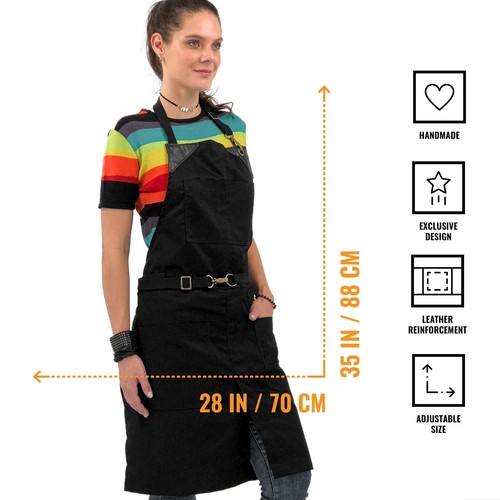 Chef Apron - Twill, No-Tie, Leather Trim - Restaurant, Bartender, Barista, Grill - Picture 20 of 56
