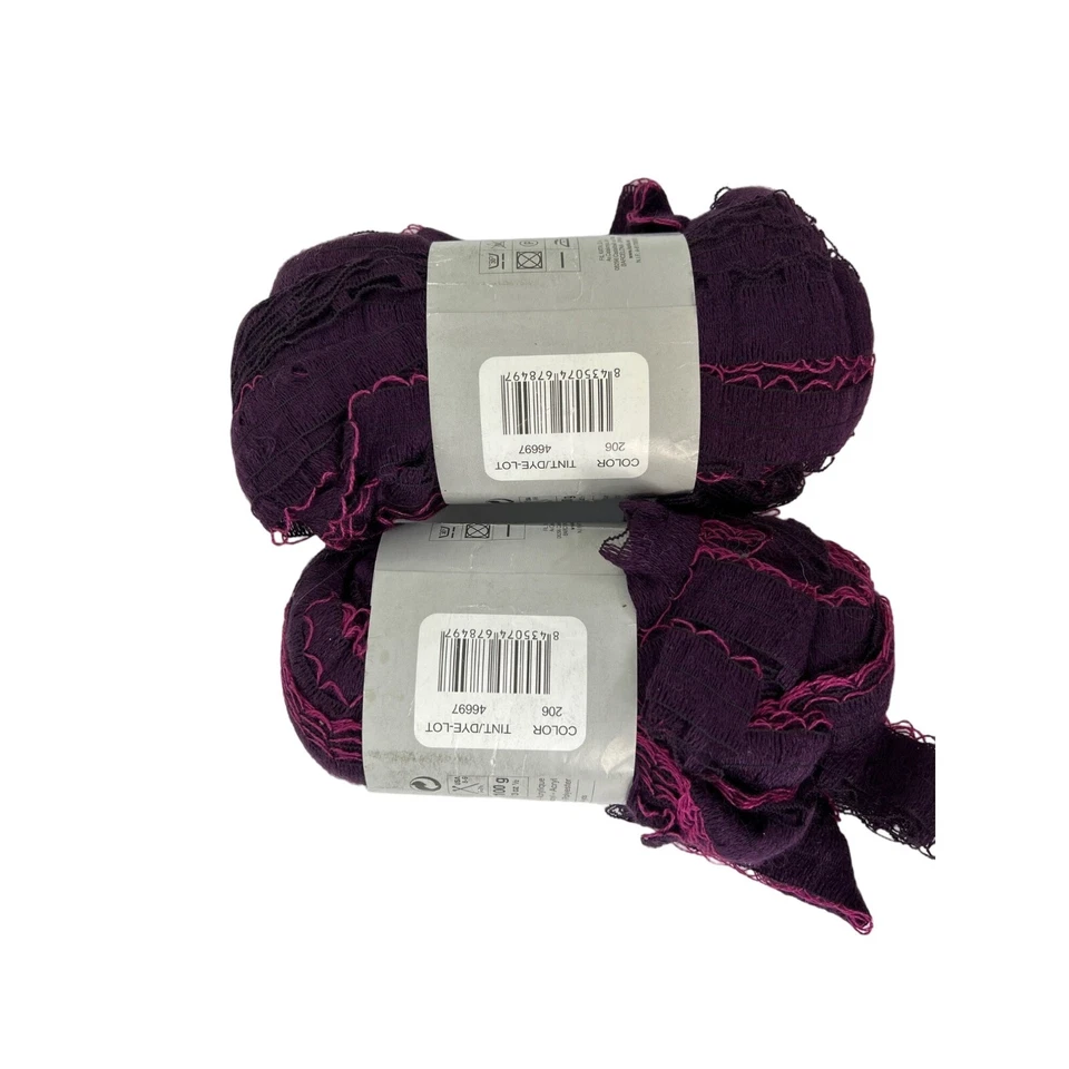 Katia Rhonda Ribbon Yarn #206 Purple with Pink Trim Spain 3.5 oz AT745 Lot of 2 - Image 3 of 4