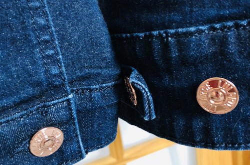 Y2K Slim Fit Jean Jacket Women’s Sz S Blue Denim Long Sleeves Pockets Athleisure - Imagen 6 de 14