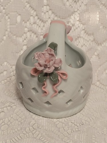 Ceramic Bouquet Holder Shabby Rose Floral Basket Trinkets Jewelry tblbs - Picture 9 of 12