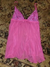 Victoria's Secret Dark Pink Babydoll Tulip Lingerie Womens M Sheer Fairy Y2K