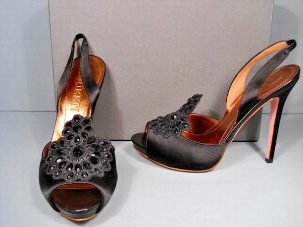 Sandali Slingback Alexander McQueen 38 8 cristalli di raso nero plateau NUOVI