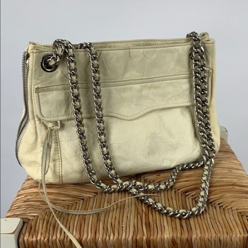 Rebecca Minkoff Light Gray Leather Clasp Hook Zip Chain Crossbody Bag
