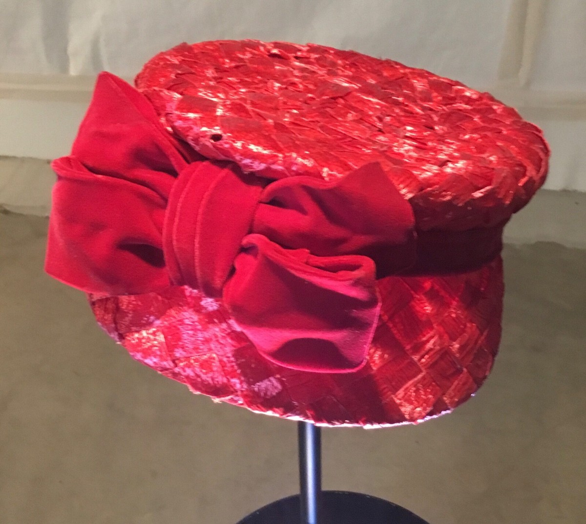 Vintage Raffia Woven Hat Orange Basket Weave Ribbon Mod Cloche Cloche Straw Vintage Hats Women main image 2