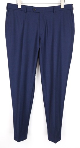 SUITSUPPLY Brescia Men Trousers UK44R Wool Flat-Front Blue Slim Bird's Eye Check