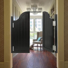 2 Doors Black Swing Solid Wood Door 180° Partition Door w/ 4 Hinges for Shop US