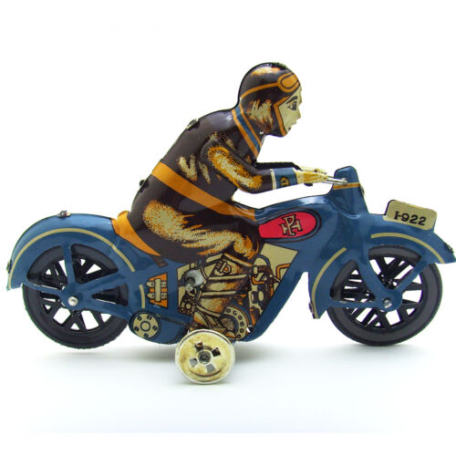 Vintage Wind Up I-922 Motorcycle w. Driver Clockwork Tin Toy Collectibles - Picture 1 of 5