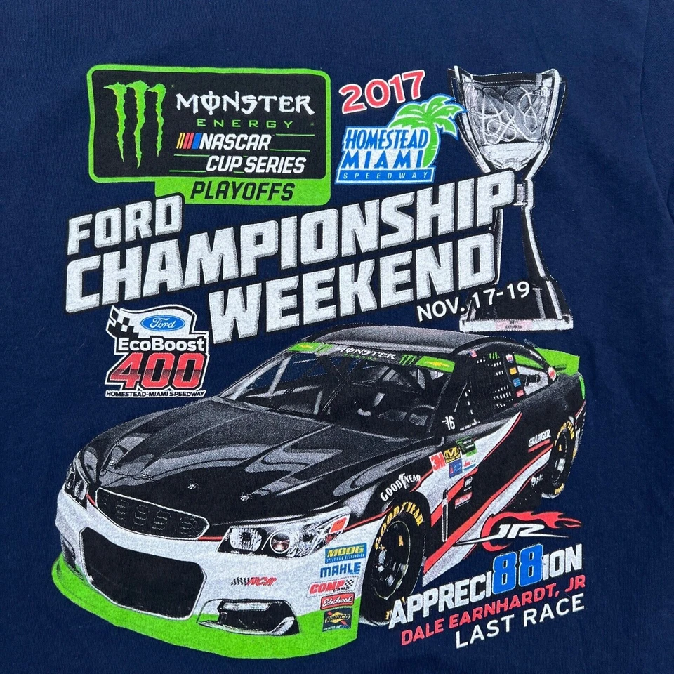 Camiseta Dale Earnhardt Jr Monster Energy Adulto Azul Grande Última Carrera Nascar Foto 2 de 4