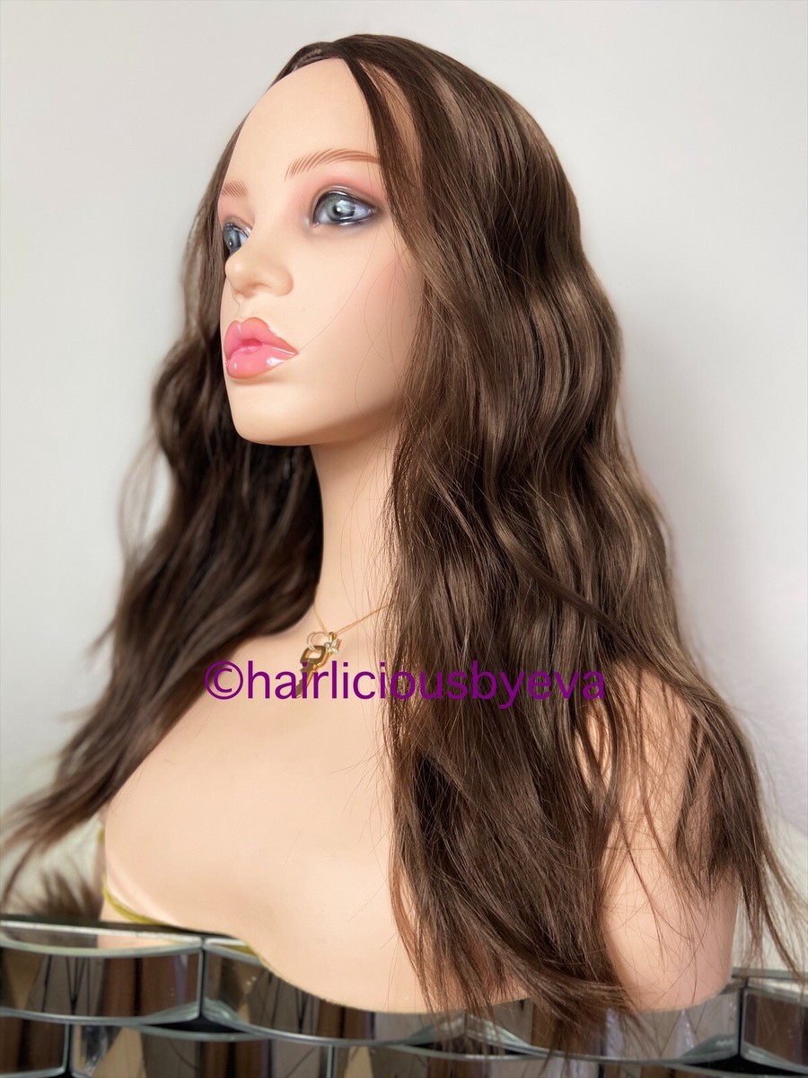 Sandy Blonde Ash Brown Wig Middle Part Wavy 18 Inch Long Heat Resistance Ok