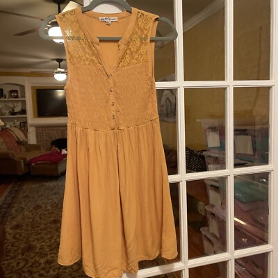 Wall Flower Goldenrod Color Lace Swing Sleeveless Dress Knee High Size S 