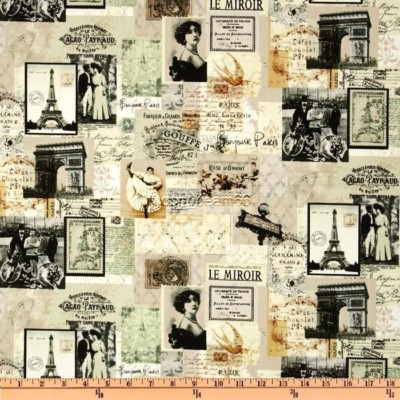 BTY April In Paris L'Amour de la Vie La Tour Eiffel Tower Antique Fabric By Yard