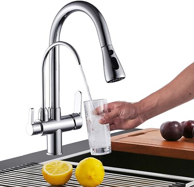 Onyzpily Reinwasser Küchenarmatur mit ausziehbarem Doppelgriff Warm- und Kalttränken
