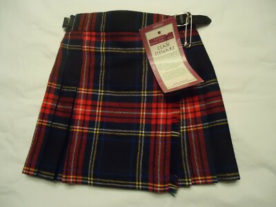 Girls Kilt Skirt Stewart Tartan Size yrs 100% Wool Scotland NEW w