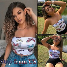 Summer Beach Crop Tube Tops Elastic Straples Tight Stretch Bodycon Tank Shirt US