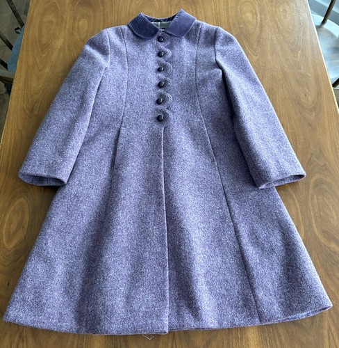 VTG LC Tailorwear England Girls Wool Swing Coat Purple Size 7 Half Button Lined