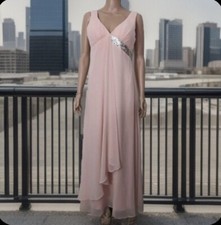Ever Pretty Size 8 Pink V-Neck, Sleeveless, Embezzled, Wedding, Formal Maxi Gown
