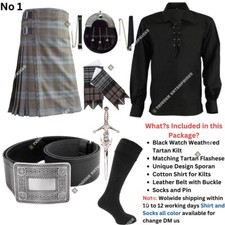 Handmade Black Watch Weathered Tartan Kilt Outfit for Men -Custom Size Available