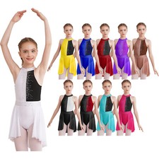 Girls Bodysuit Contemporary Dress Stage Performance Leotard Sleeveless Outfits