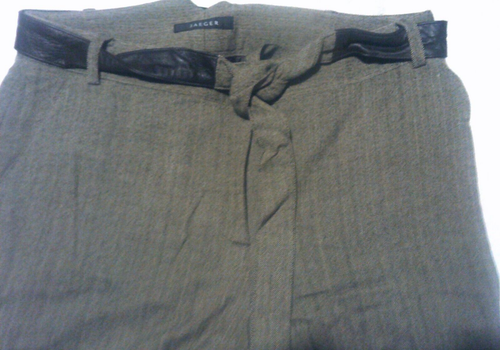 LADIES JAEGER HERRINGBONE BROWN BELTED WOOL BLEND TROUSERS SIZE UK 12 - Picture 2 of 6