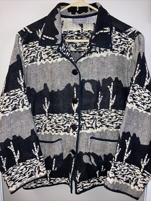 Jane Ashley Women s MED Southwest  Aztec Cactus Jacket Black White