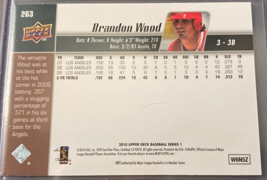 2010 Upper Deck Brandon Wood Los Angeles Angels 263 Near Mint MLB