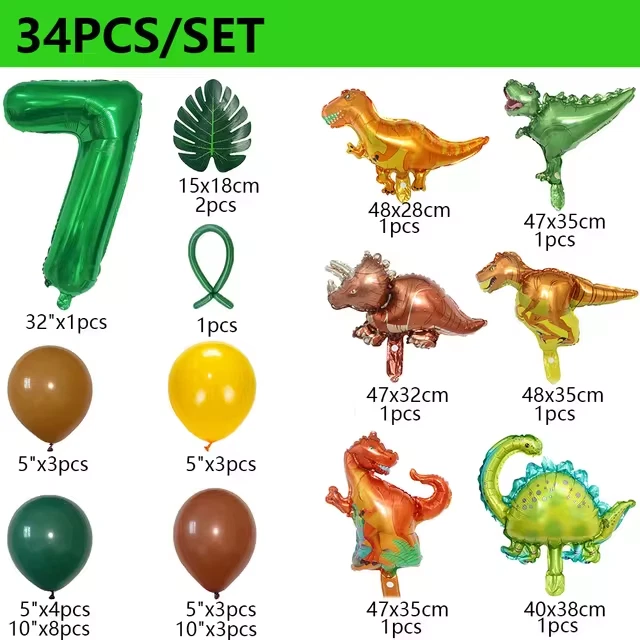 34 piezas Jungle Safari Deco Dinosaurio Fiesta de Cumpleaños Dino Globos Hoja de Palma Set Reino Unido Foto 4 de 4