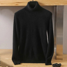 Men's Turtleneck Sweater Mink Cashmere Long-sleeve Casual Pullover
