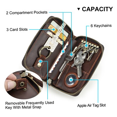 Contacts Leather RFID Keys Case Keys Bag Wallet AirTag 3 Cards