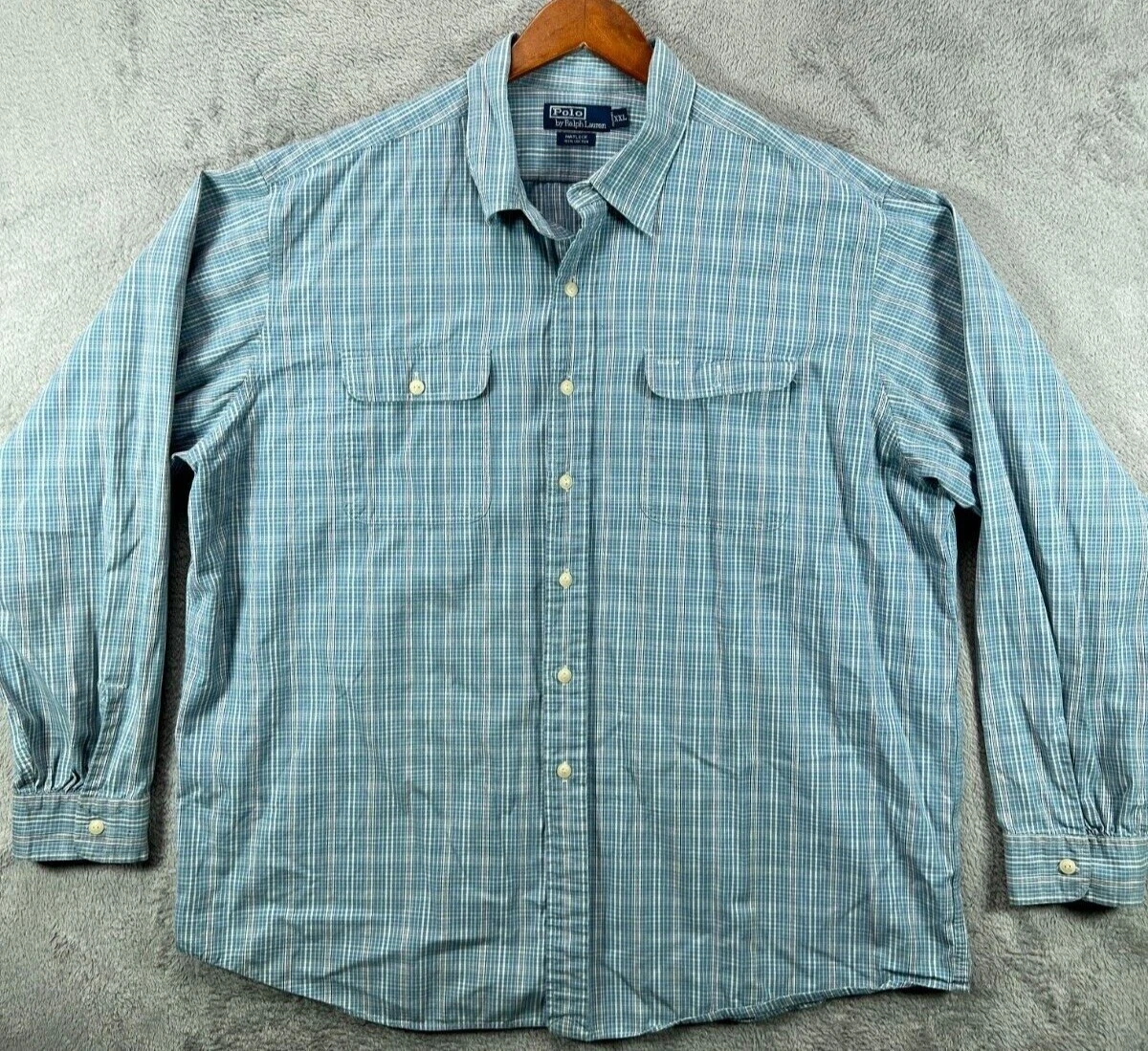 Vintage Polo Ralph Lauren Mens Matlock Shirt Blue 2XL Button Up Check Cotton