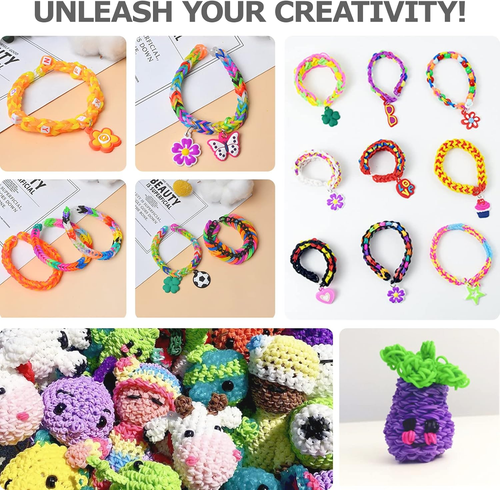 Kit Elastici per Braccialetti, 2500+Pcs Kit Fai Da Te Colorato, Telaio Con Ciond - Foto 3 di 12