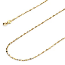 Wellingsale 14k Two Tone Gold Solid 1.2mm Twist Snail Star Chain Necklace