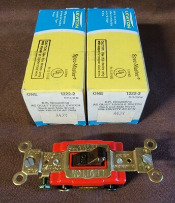 2 LEVITON 20A 120-277V Brown Toggle Switches 1222-2 Grounding DP AC Quiet 