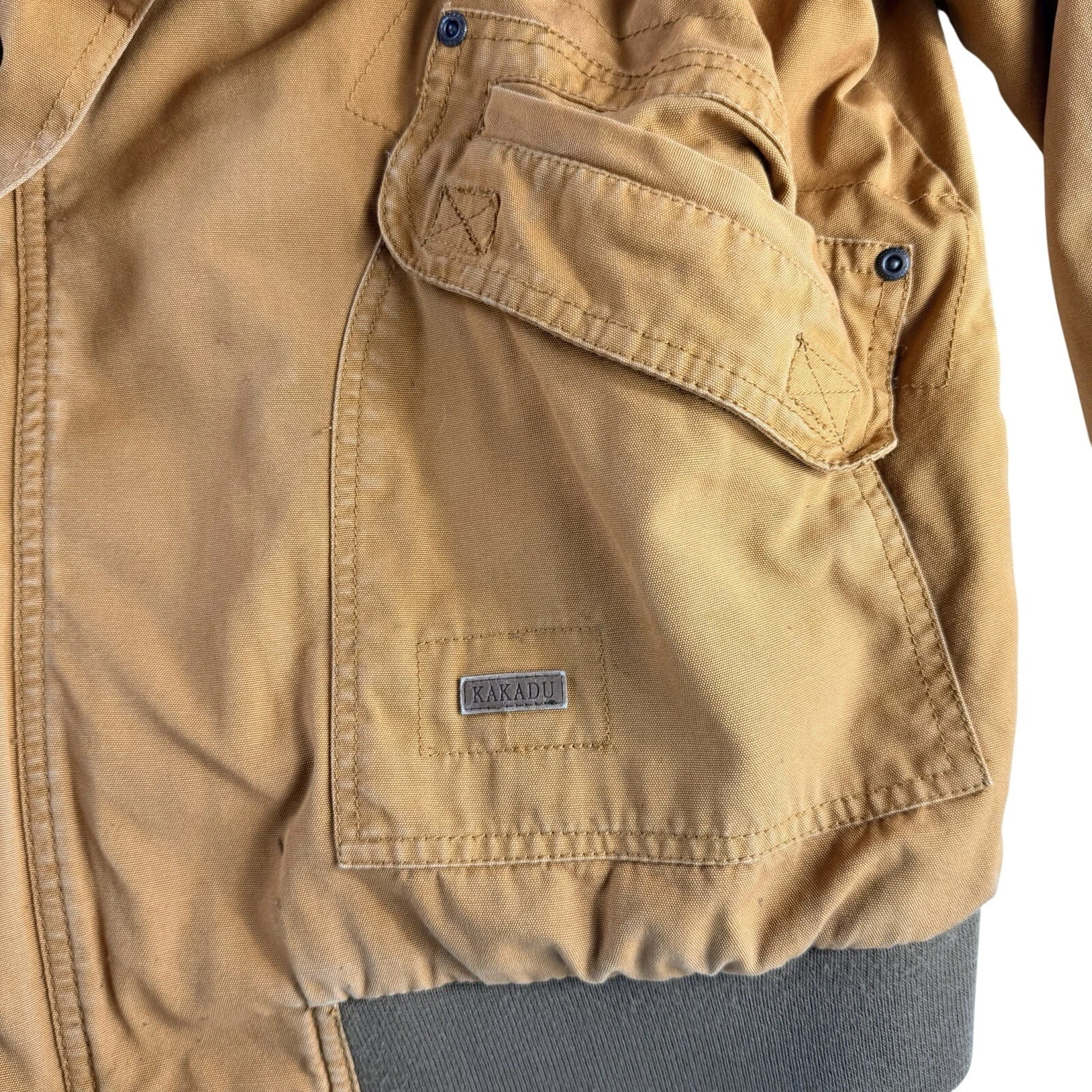 Kakadu Traders AU Tan Canvas Leather Bomber Barn Work Jacket Heavy Duty Men's L - product detail image 16