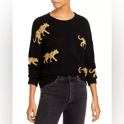Rails Women s Perci Jungle Cats Intarsia Cashmere-Blend Sweater Black/Orange S